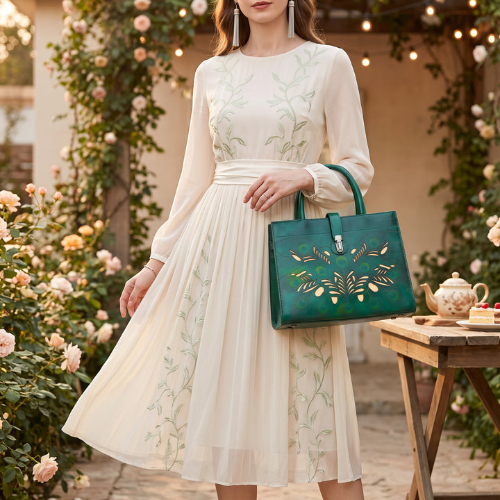 Peacock-Inspired Handcrafted Leather Tote Bag