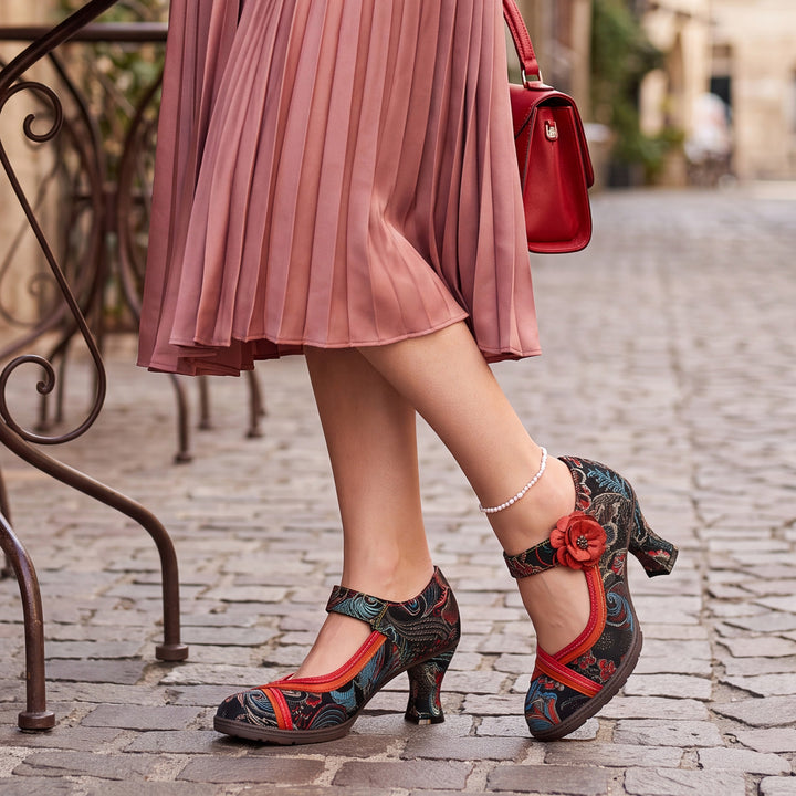 Floral Embroidered Mary Jane Pumps