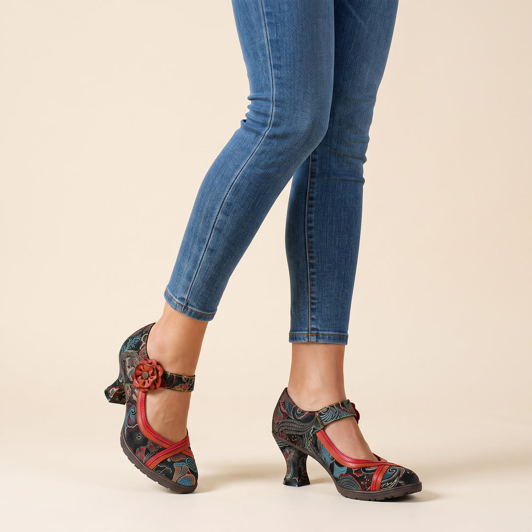 Floral Embroidered Mary Jane Pumps