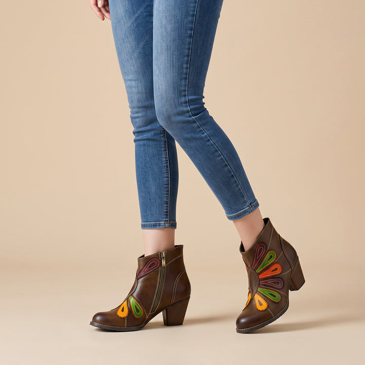 Botins retrô multicoloridos com design de penas de pavão 260715-2-4