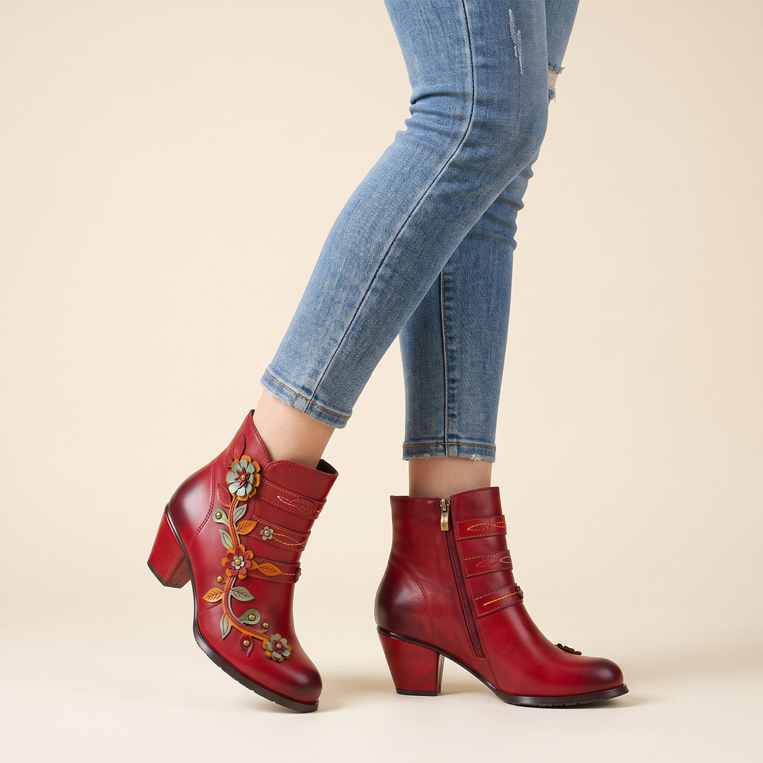 Handcrafted Floral Embellishments Ankle Boots