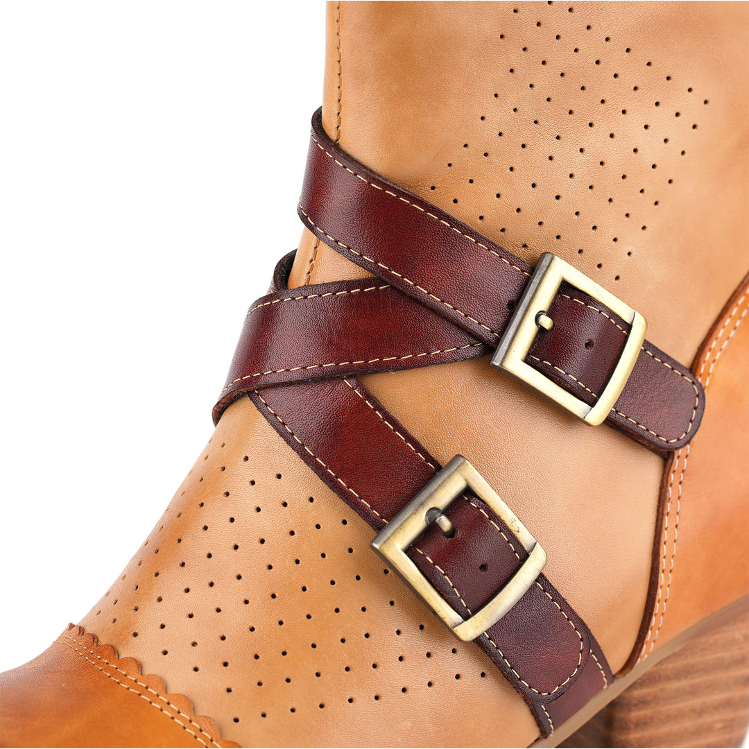 Braune Vintage-Stiefeletten mit Doppelschnalle