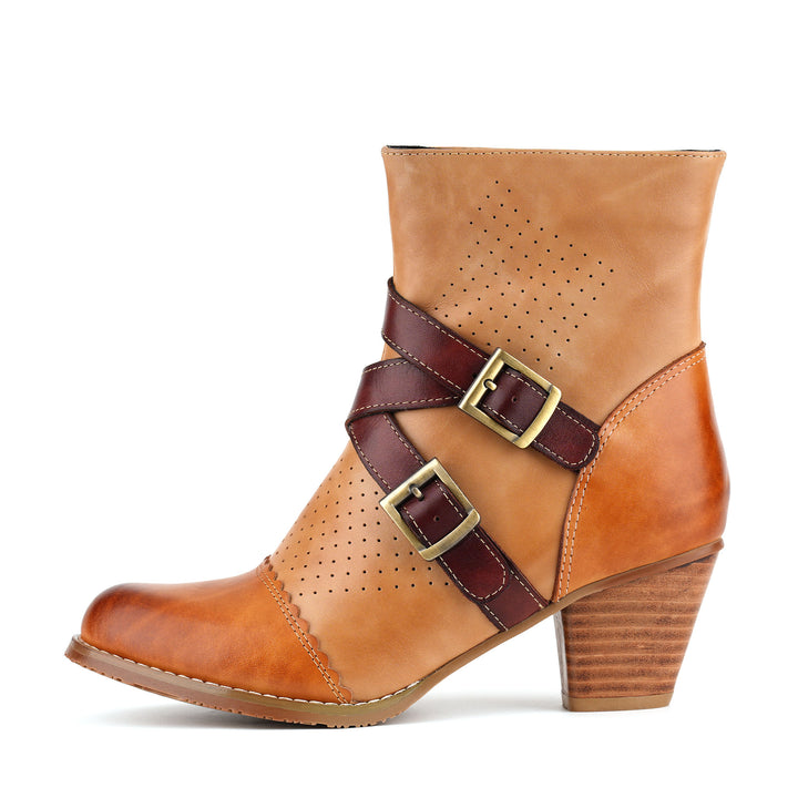 Braune Vintage-Stiefeletten mit Doppelschnalle