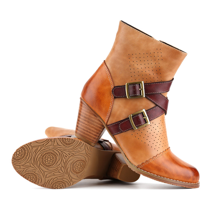 Braune Vintage-Stiefeletten mit Doppelschnalle