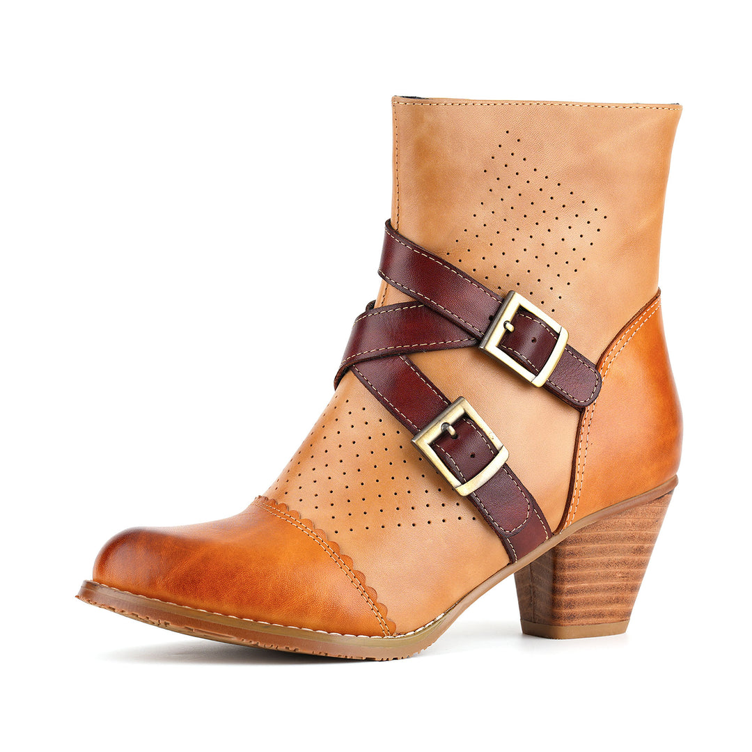 Braune Vintage-Stiefeletten mit Doppelschnalle