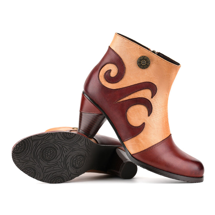 Stivaletti vintage in pelle con ricciolo bicolore