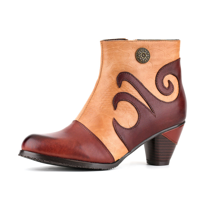 Stivaletti vintage in pelle con ricciolo bicolore