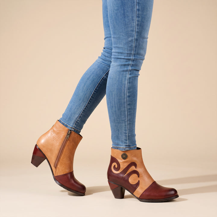 Stivaletti vintage in pelle con ricciolo bicolore