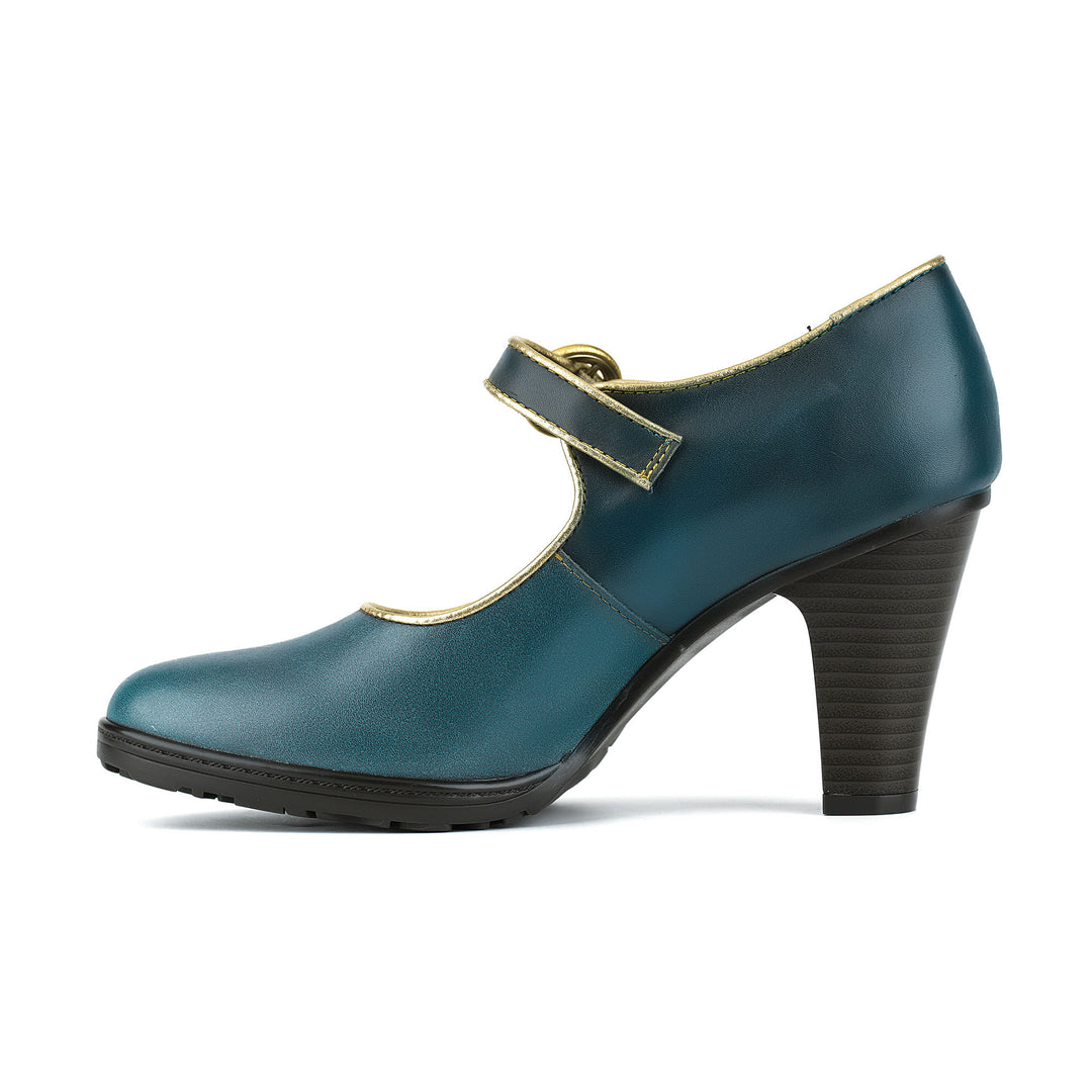 Peacock Gold-Edged Feather Mary Jane Pumps