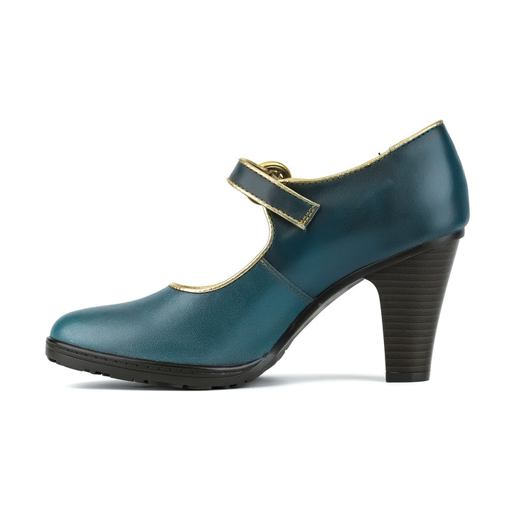 Peacock Gold-Edged Feather Mary Jane Pumps