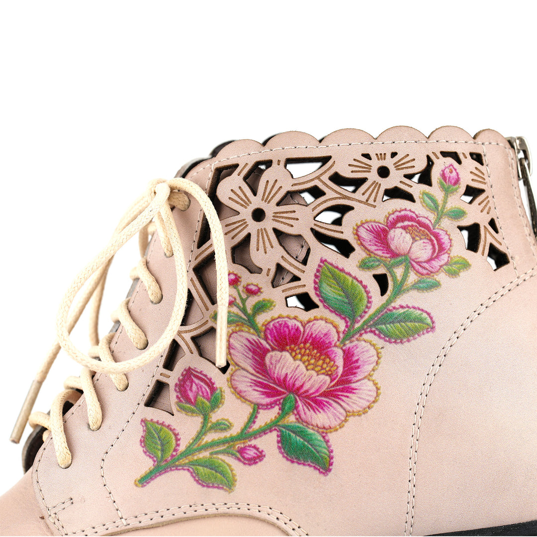 Embroidered Floral Cutout Ankle Boots
