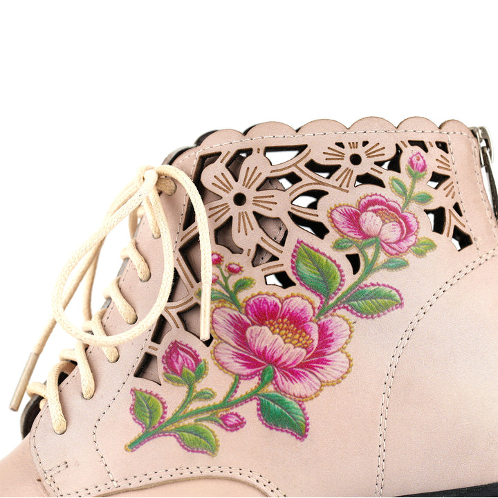 Embroidered Floral Cutout Ankle Boots