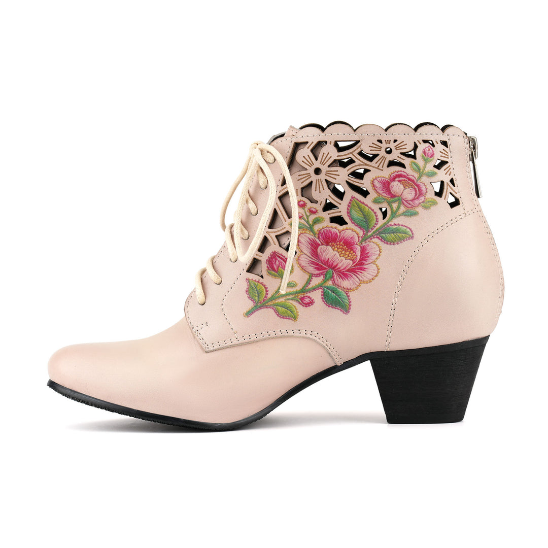 Embroidered Floral Cutout Ankle Boots