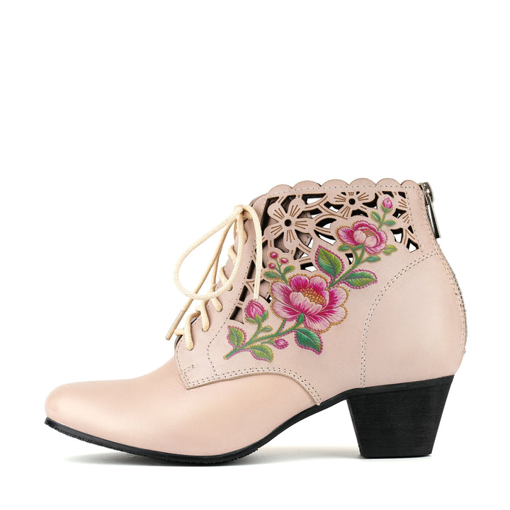 Embroidered Floral Cutout Ankle Boots