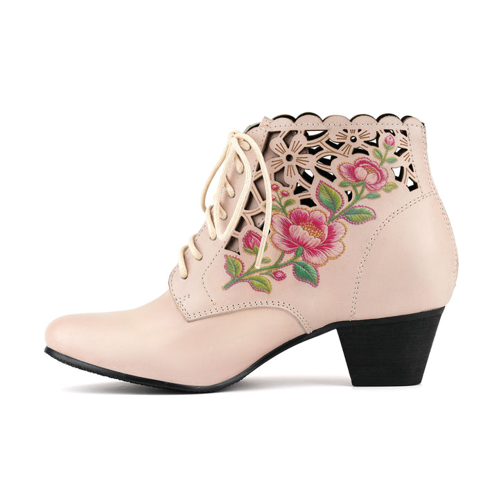 Embroidered Floral Cutout Ankle Boots
