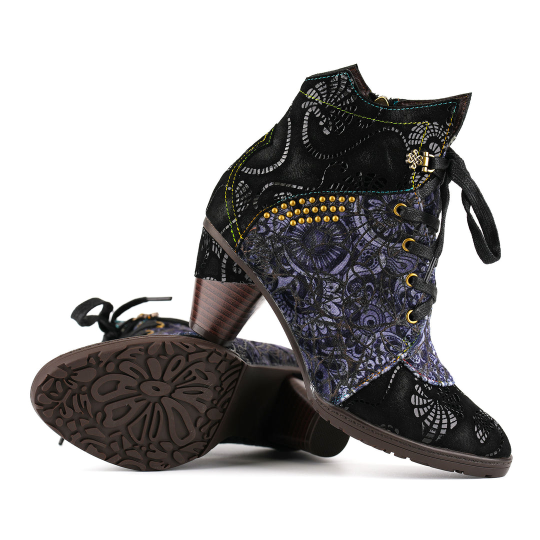 Bohemian Lace-Pattern Ankle Boots