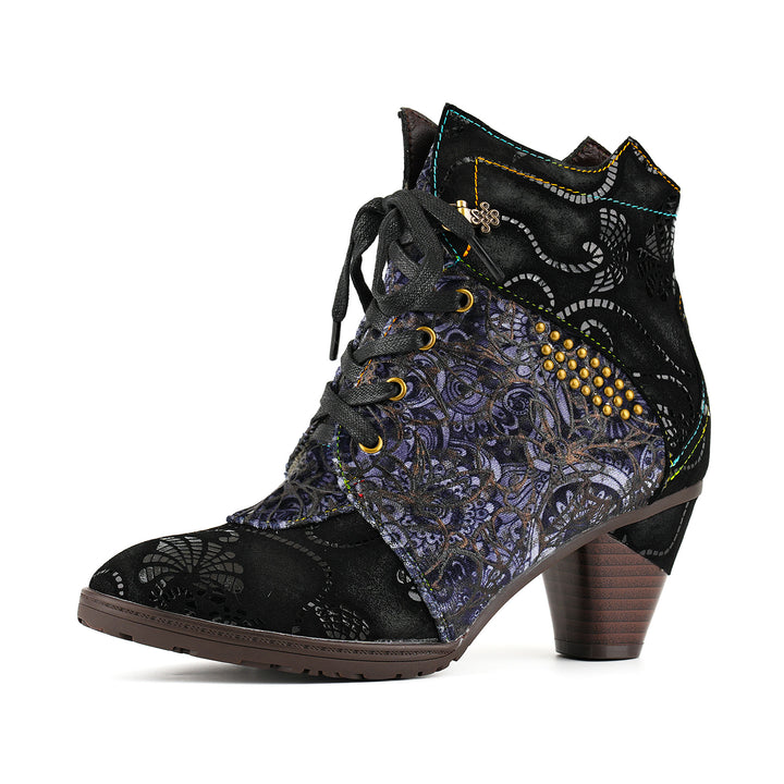 Bohemian Lace-Pattern Ankle Boots