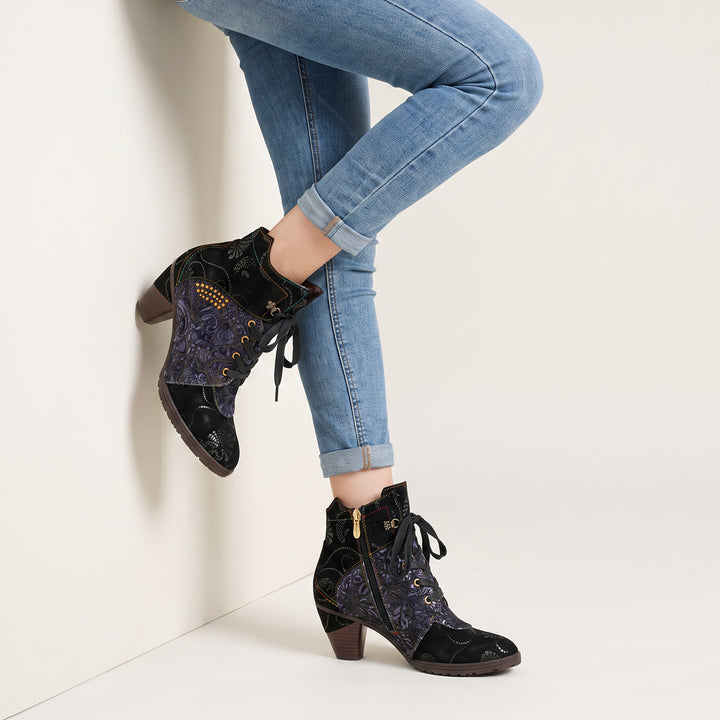 Bohemian Lace-Pattern Ankle Boots