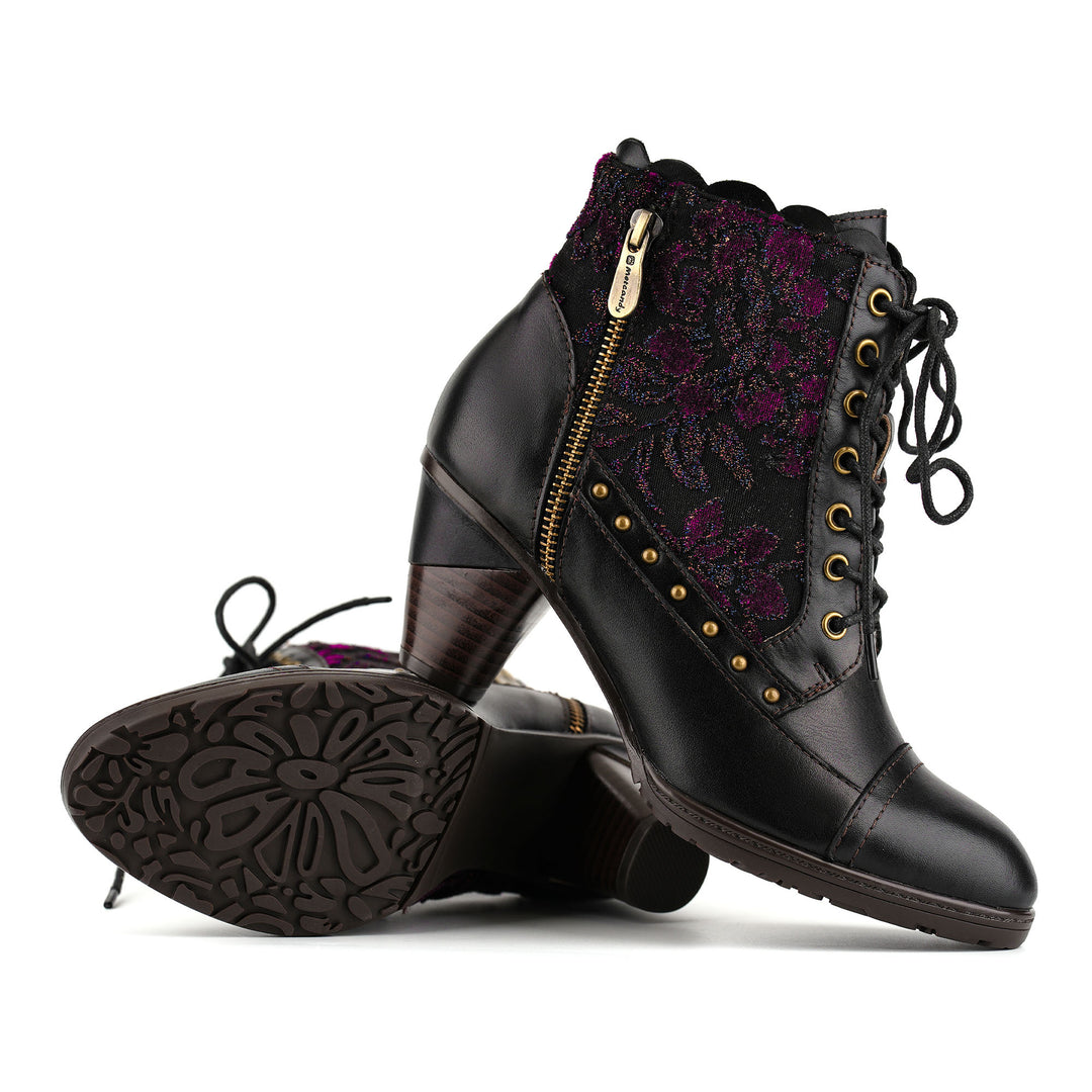 Romantische Stiefeletten aus Samt mit Blumenmuster