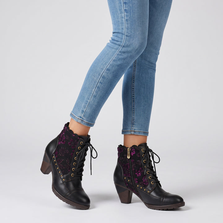 Romantische Stiefeletten aus Samt mit Blumenmuster