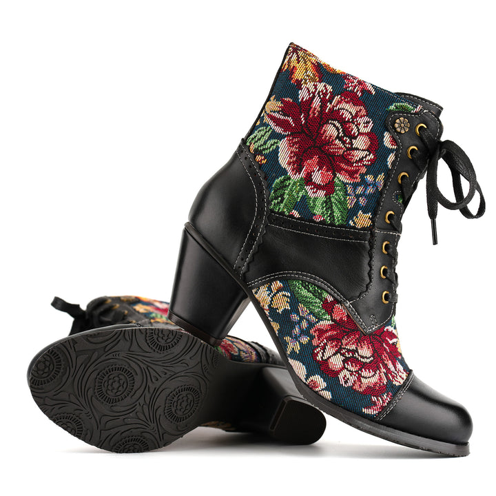 Vintage Floral Tapestry Ankle Boots