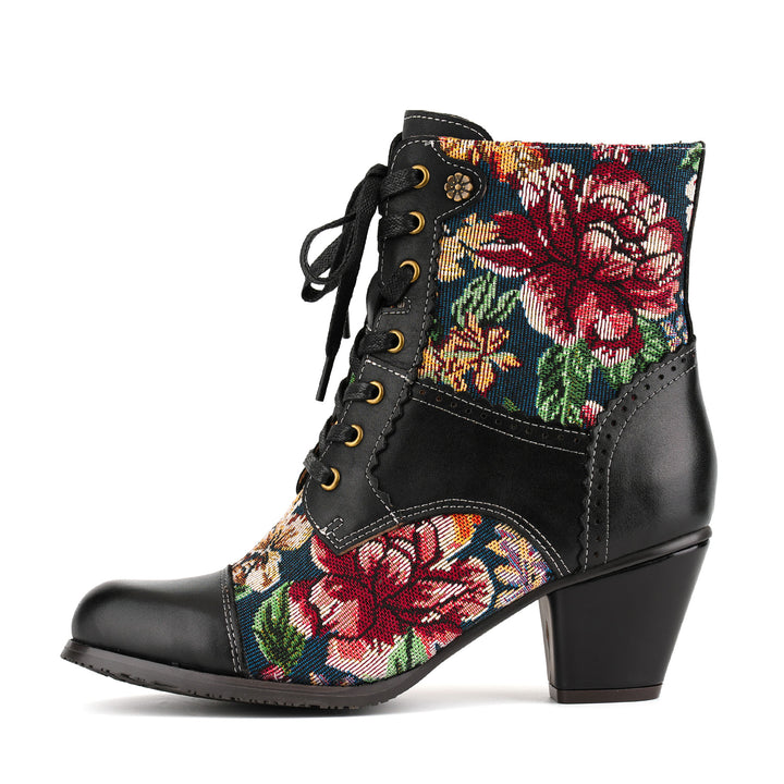 Vintage Floral Tapestry Ankle Boots