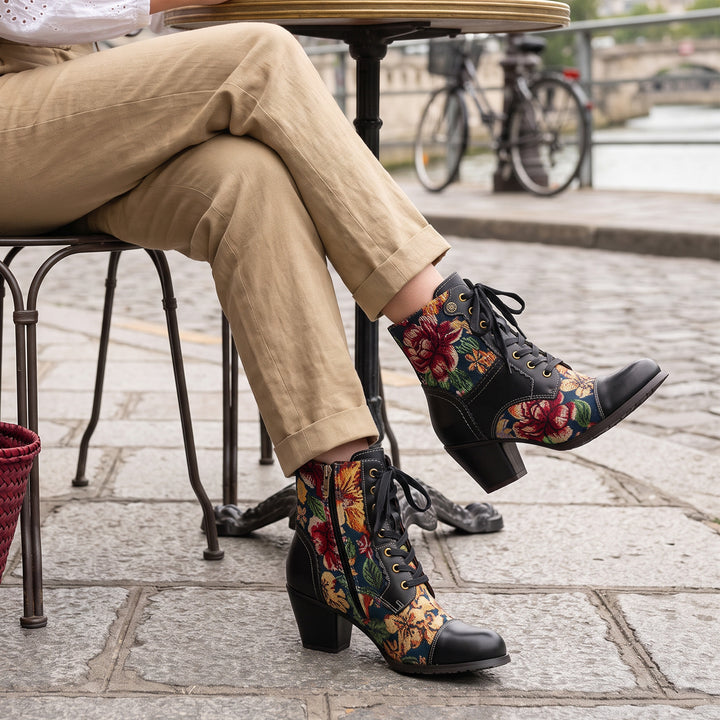 Vintage Floral Tapestry Ankle Boots