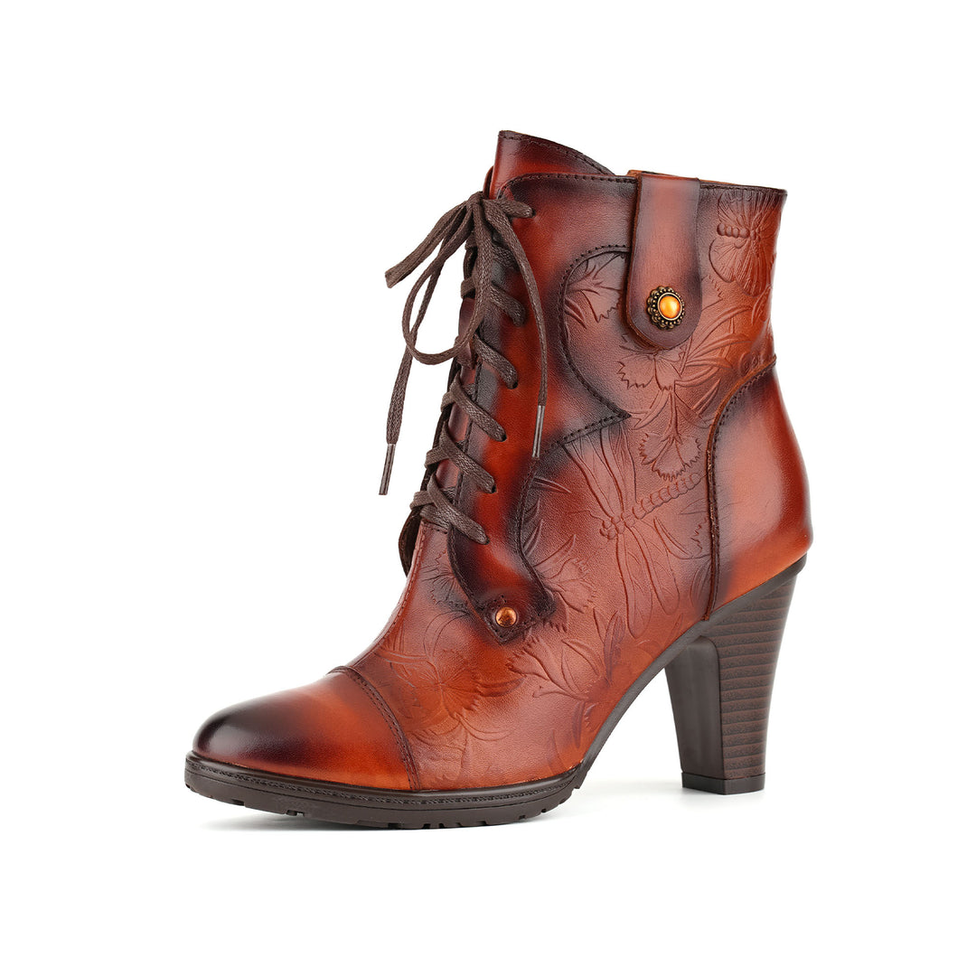 Vintage  Embossed Leather Ankle Boots