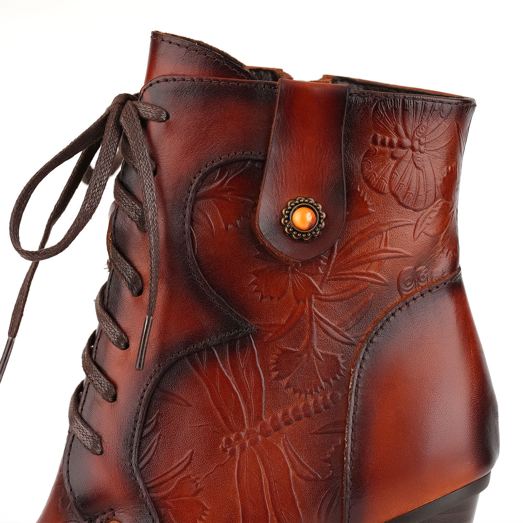 Vintage  Embossed Leather Ankle Boots