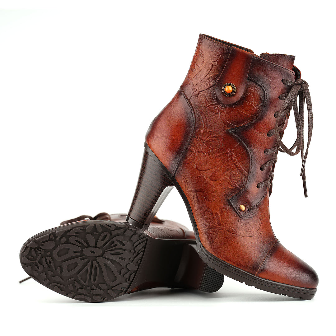 Vintage  Embossed Leather Ankle Boots
