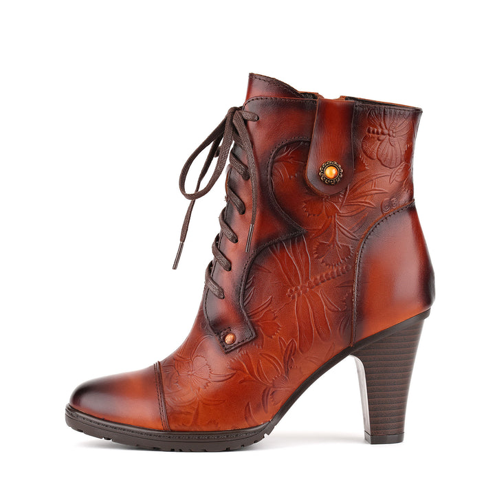 Vintage  Embossed Leather Ankle Boots