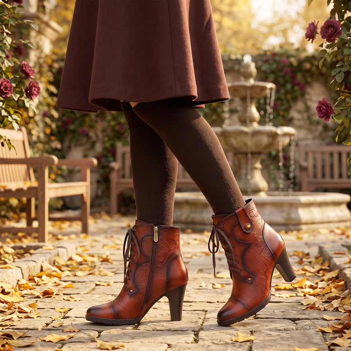 Vintage  Embossed Leather Ankle Boots
