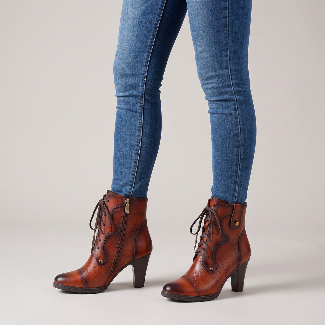 Vintage  Embossed Leather Ankle Boots
