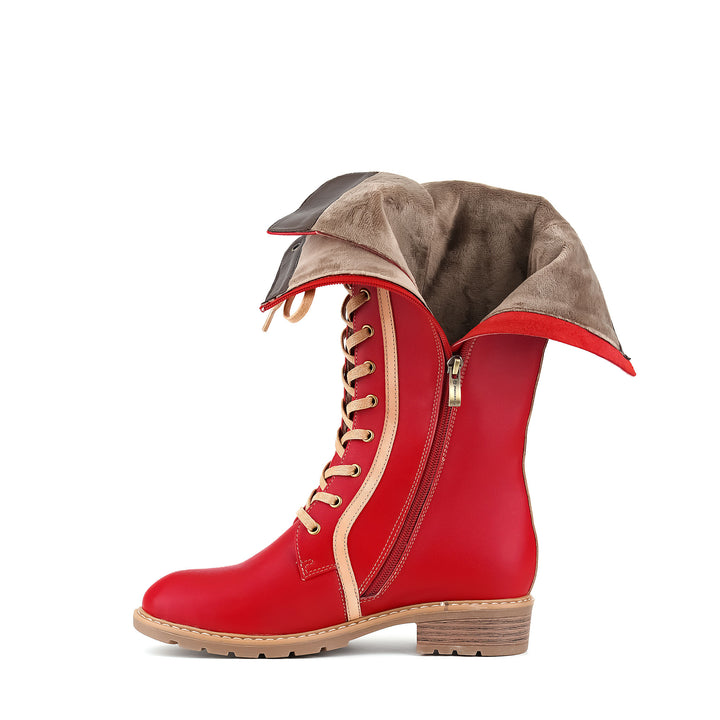 Crimson Lace-Up Baroque Boots