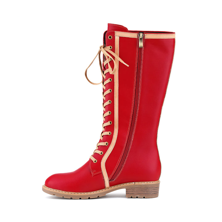 Crimson Lace-Up Baroque Boots