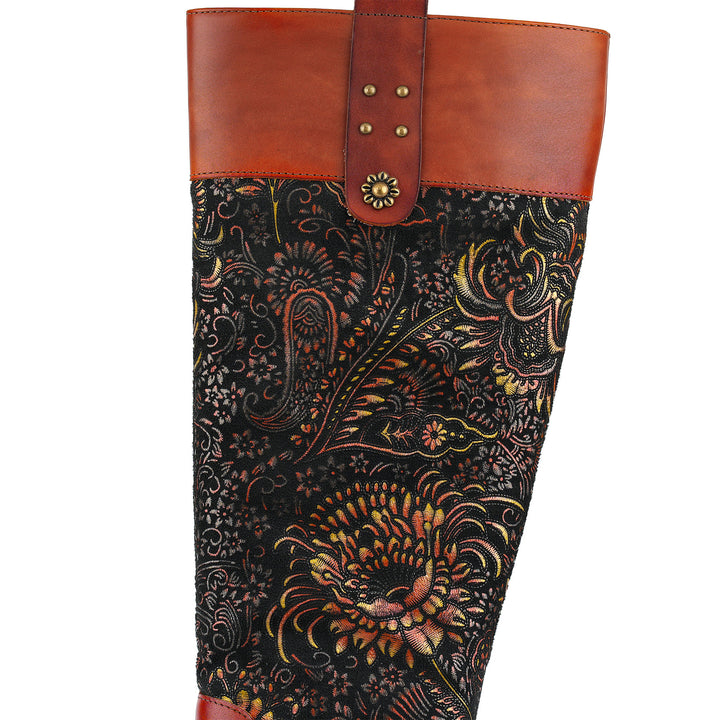 Botas de cuero con hebilla de terciopelo floral vintage