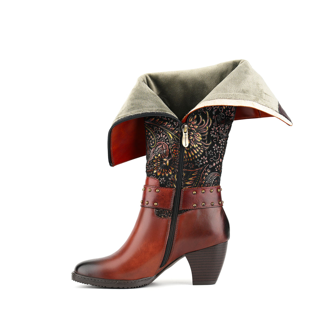 Botas de cuero con hebilla de terciopelo floral vintage