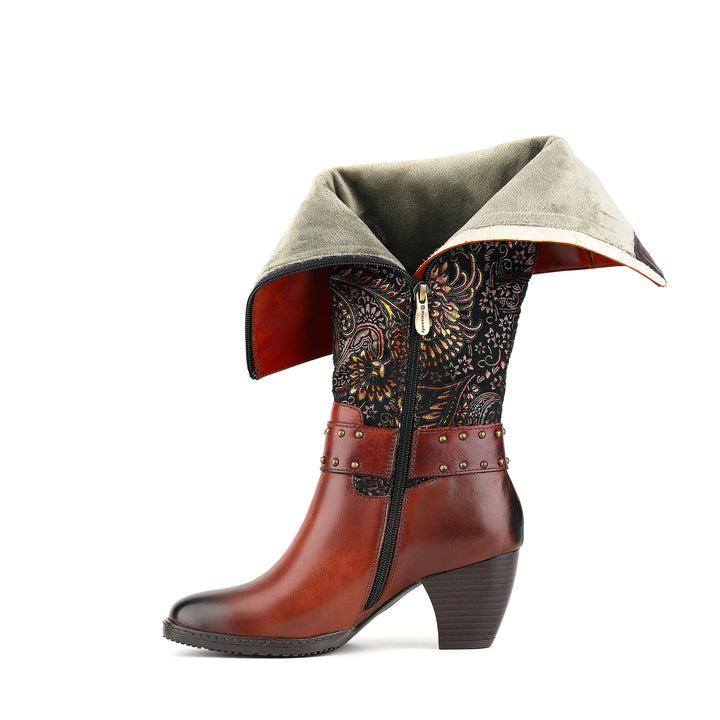 Botas de cuero con hebilla de terciopelo floral vintage