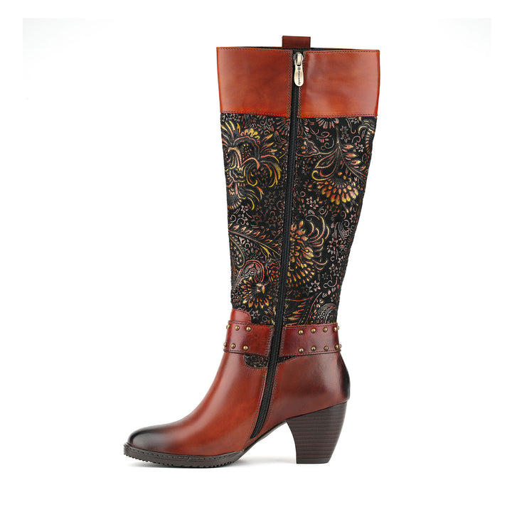 Botas de cuero con hebilla de terciopelo floral vintage