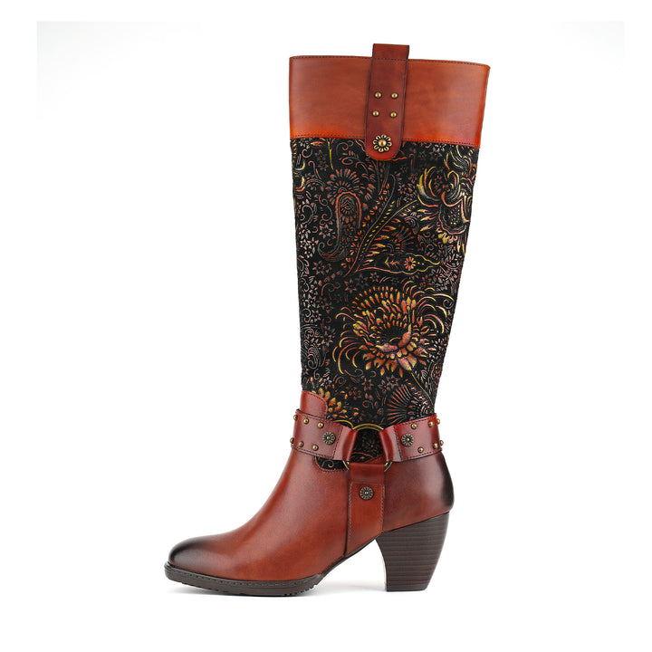 Botas de cuero con hebilla de terciopelo floral vintage