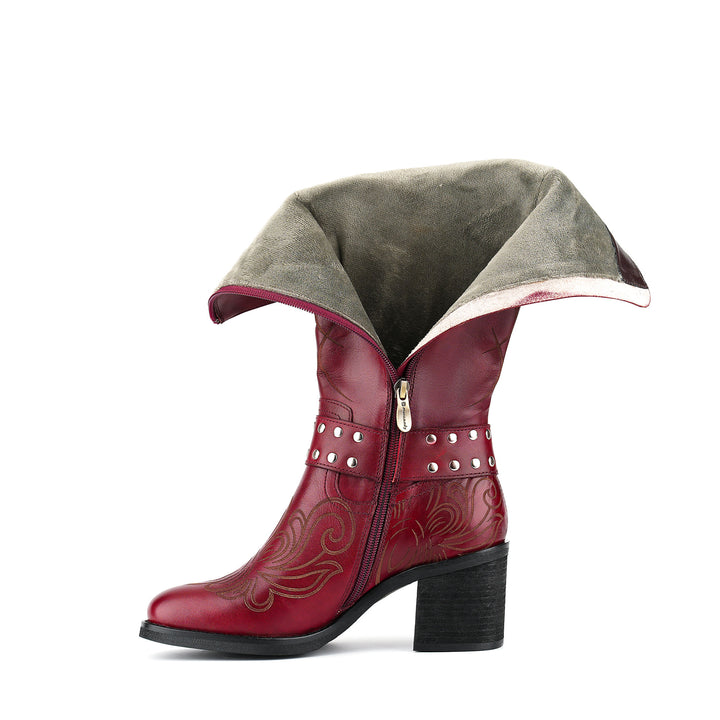 Vintage-Western-Stil-Lederstiefel mit Blumenprägung
