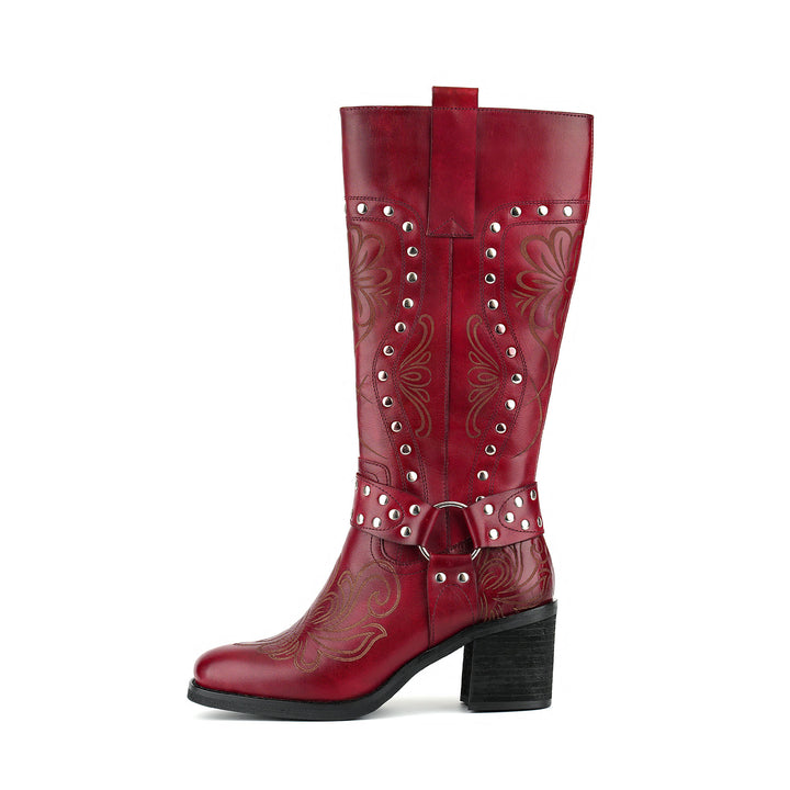 Vintage-Western-Stil-Lederstiefel mit Blumenprägung