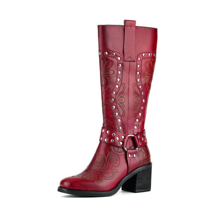 Vintage-Western-Stil-Lederstiefel mit Blumenprägung