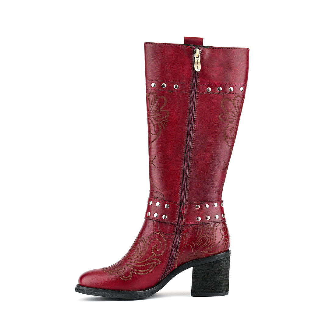 Vintage-Western-Stil-Lederstiefel mit Blumenprägung