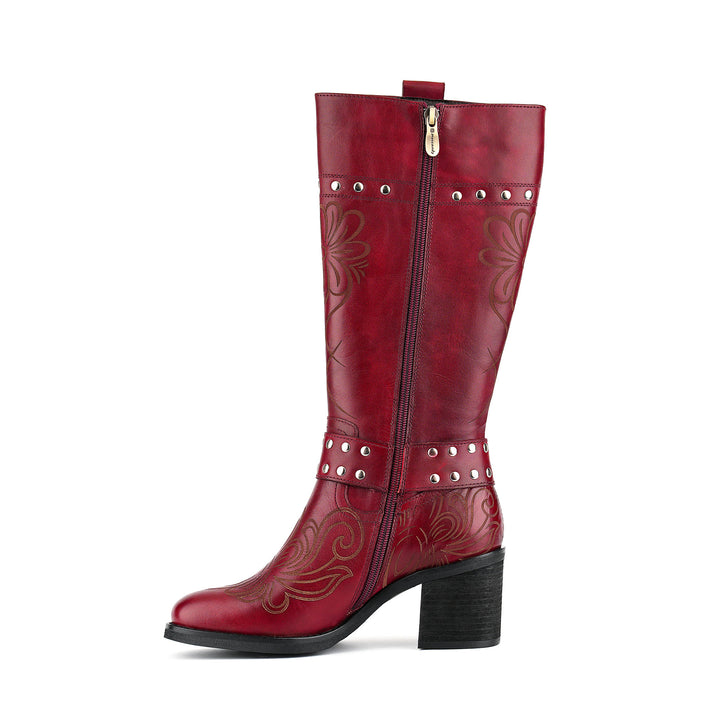 Vintage-Western-Stil-Lederstiefel mit Blumenprägung