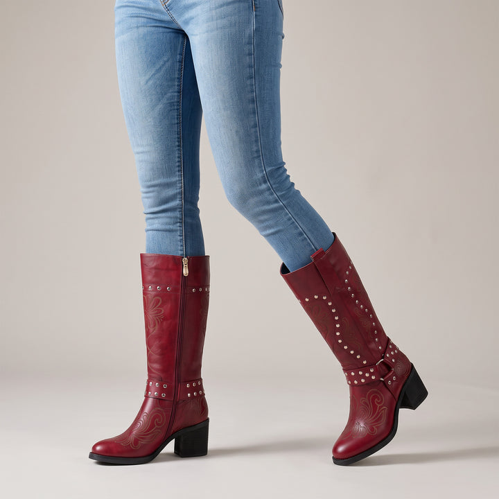Vintage-Western-Stil-Lederstiefel mit Blumenprägung
