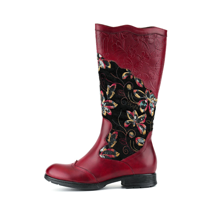 Botas planas de piel de terciopelo bordadas