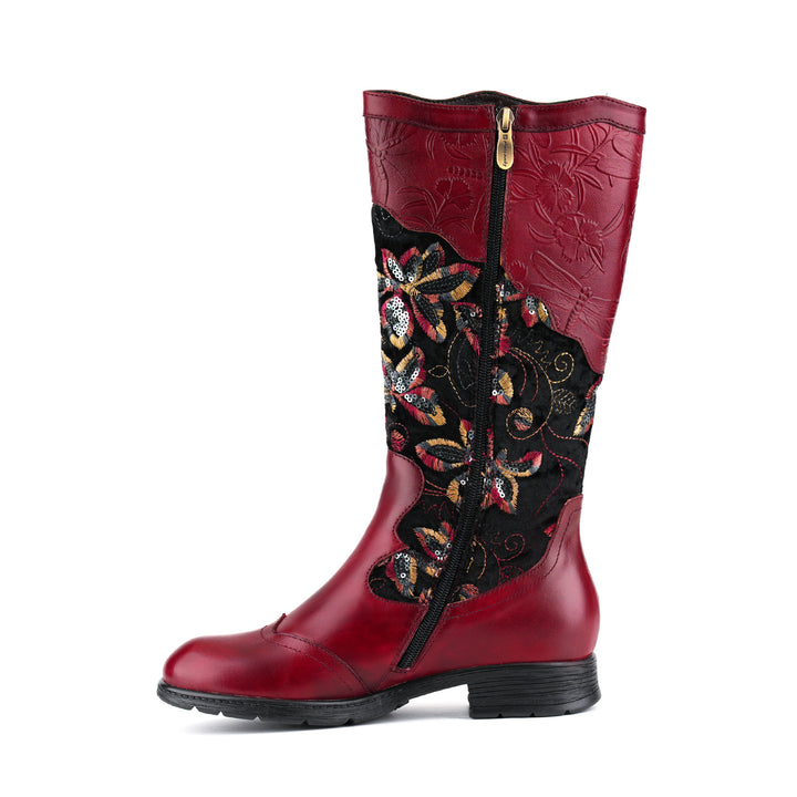 Botas planas de piel de terciopelo bordadas