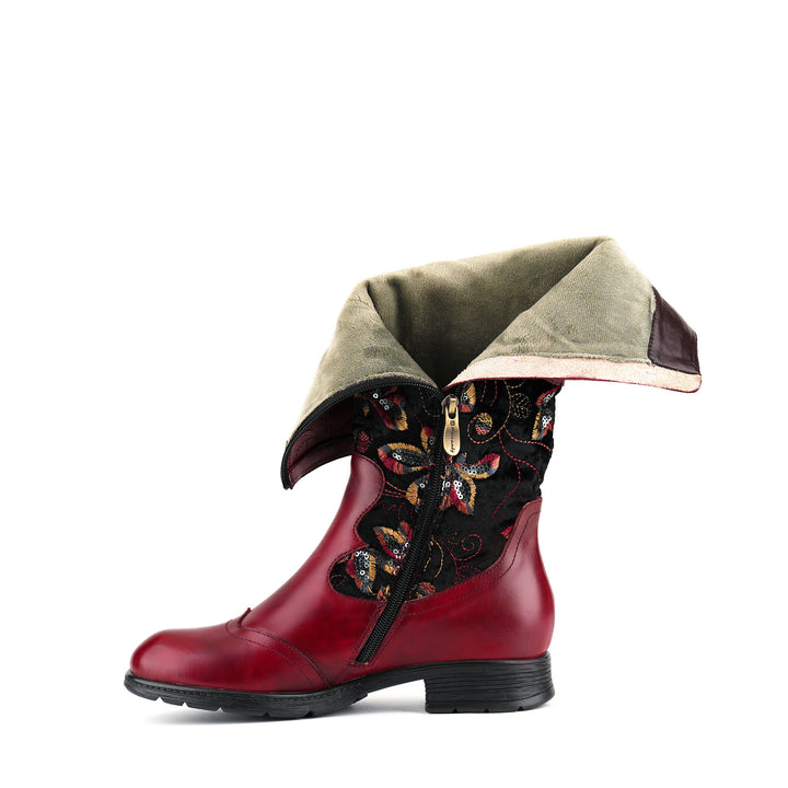 Botas planas de piel de terciopelo bordadas