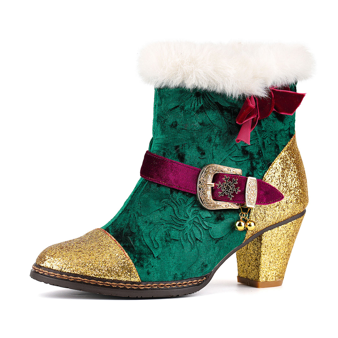 Samt-Stiefeletten mit Weihnachtsanhänger